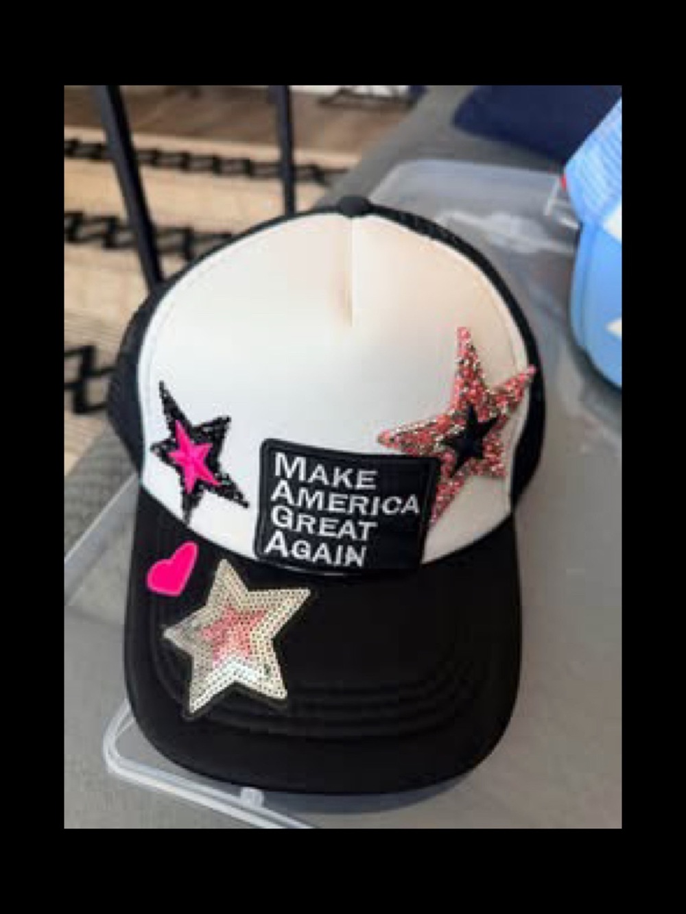Black & White Star Patch Baseball Cap with 'Make America Great Again' Patch